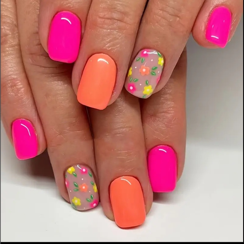 Vibrant Pink and Orange Press on Nails